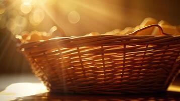 A woven basket filled with light, showcasing a warm and inviting atmosphere. photo