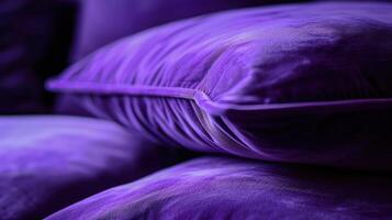 Close-up of plush purple pillows showcasing texture and color. photo