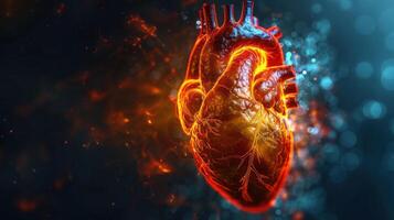 A realistic 3D rendering of a human heart, showcasing its anatomical details and textures. photo