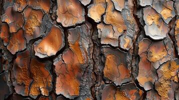 Close-up of textured tree bark showcasing rich colors and patterns. photo