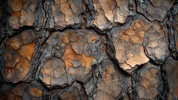Close-up of textured tree bark showcasing natural patterns and earthy colors. photo