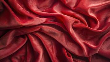 A close-up of luxurious red fabric, showcasing its soft texture and elegant draping. photo