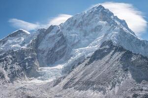 Beautiful view of Mt.Nuptse 7,861 m on the way to Everest base camp in Nepal. Mount Nuptse is a majestic neighbor to the world's highest peak, Mount Everest. photo