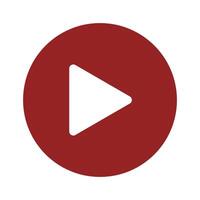 A red play button with a white arrow vector