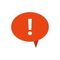 An orange speech bubble with an exclamation mark vector
