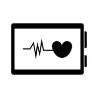 Heartbeat icon on a tablet computer, black and white illustration vector