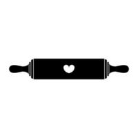 A black and white illustration of a rolling pin with a heart vector