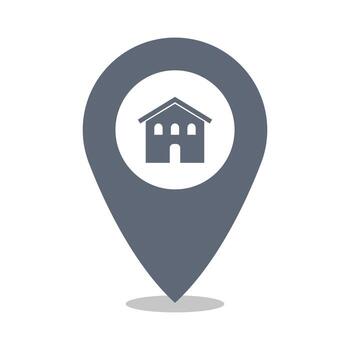 A house icon on a map pointer vector