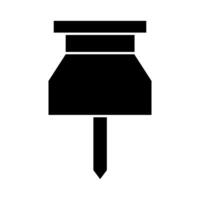 A black and white icon of a pin vector