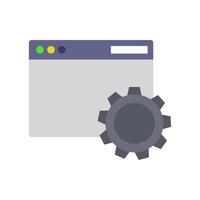 A computer screen with a gear wheel and a button on white background vector