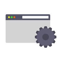 A computer screen with a gear wheel and a button on white background vector