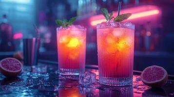 Refreshing cocktails with vibrant colors and ice photo