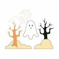 Halloween Ghost, Trees. vector