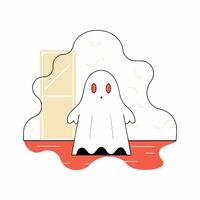 Cute Halloween Ghost Illustration Adorable Spooky Cartoon Character Design. vector
