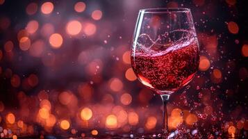 vibrant wine glass filled with red wine, splashing against bokeh background photo