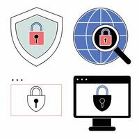 Padlock Icons Website Security, Global Network, Data Safety Shield. vector