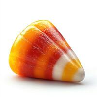 Candy corn on white background, perfect for Halloween celebrations photo