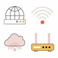 Minimalist Network Icons Global Server, WiFi, Cloud. vector
