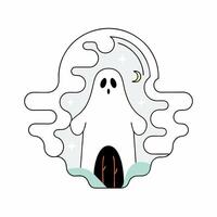 Cute Halloween Ghost Illustration Minimalist Spooky Design with Stars and Moon. vector
