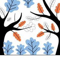 Autumn Trees Orange and Blue Leaf Illustration Simple Design. vector