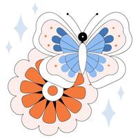 Retro Pastel Butterfly Flower Illustration Whimsical Spring Design. vector