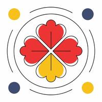 Minimalist Red and Yellow Four Leaf Clover Flower Design Graphic. vector