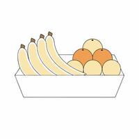 Minimalist Fruit Basket Oranges and Bananas Illustration Graphic. vector