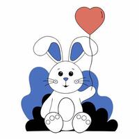 Cute Bunny Rabbit with Heart Balloon Children s Illustration. vector