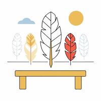 Minimalist Feather Park Bench Illustration Calm Colors, Nature Scene. vector