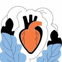 Minimalist Orange Heart Illustration , Bold, Health. vector