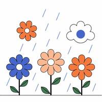 Spring Rain Flowers Minimalist Peach. vector