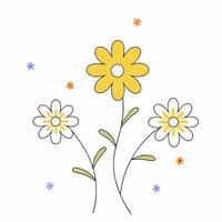 Pastel Yellow and White Daisies Spring Flower Line Art Illustration. vector