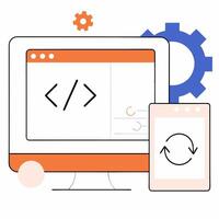 Responsive Web Development Illustration Flat Design, Code, Mobile. vector
