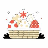 Easter Eggs Basket Red, Beige. vector