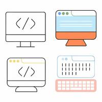 Pastel Computer and Coding Icons Web Design, App Development. vector