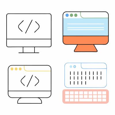 Pastel Computer and Coding Icons Web Design, App Development.