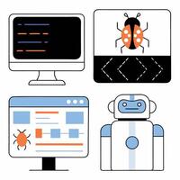 AI Debugging Professional Illustration Robot, Code. vector