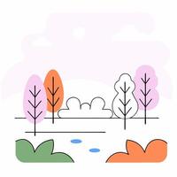 Pastel Autumnal Landscape Minimalist Lake and Trees Illustration. vector