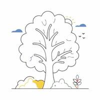 Simple Tree Line Art Minimalist Nature Illustration Children s Book. vector