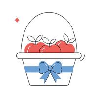 Red Apples in Basket Autumn Harvest Illustration Graphic. vector