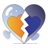 Broken Heart Illustration Abstract Orange Blue Gradient Design. vector