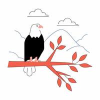 Bald Eagle on Branch Minimalist Autumn Wildlife Illustration. vector
