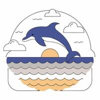 Dolphin Sunset Jump Minimalist Line Art Ocean Illustration. vector
