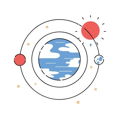Minimalist Planet Solar System Illustration Blue, Red.