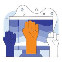 Digital Protest Three Raised Fists. vector