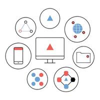 Modern Network Diagram Interconnected Devices and Data Flow Clean Illustration. vector