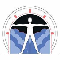 Vitruvian Man Cosmic Pose Blue. vector