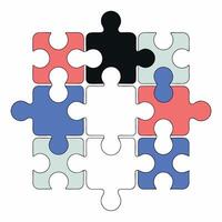 Colorful Jigsaw Puzzle Pieces Teamwork, Solution. vector