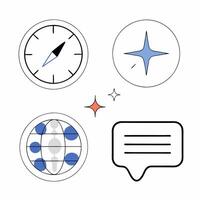 Professional Minimalist Icons Clock, Compass, Globe, Speech Bubble Time, Direction. vector