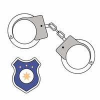 Handcuffs and Police Badge Illustration Simple Design, Gray and Blue. vector